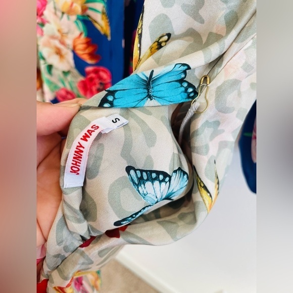 Johnny Was Blue Red multicolor floral printed Ridge Gianni reversible Kimono S - Picture 5 of 8